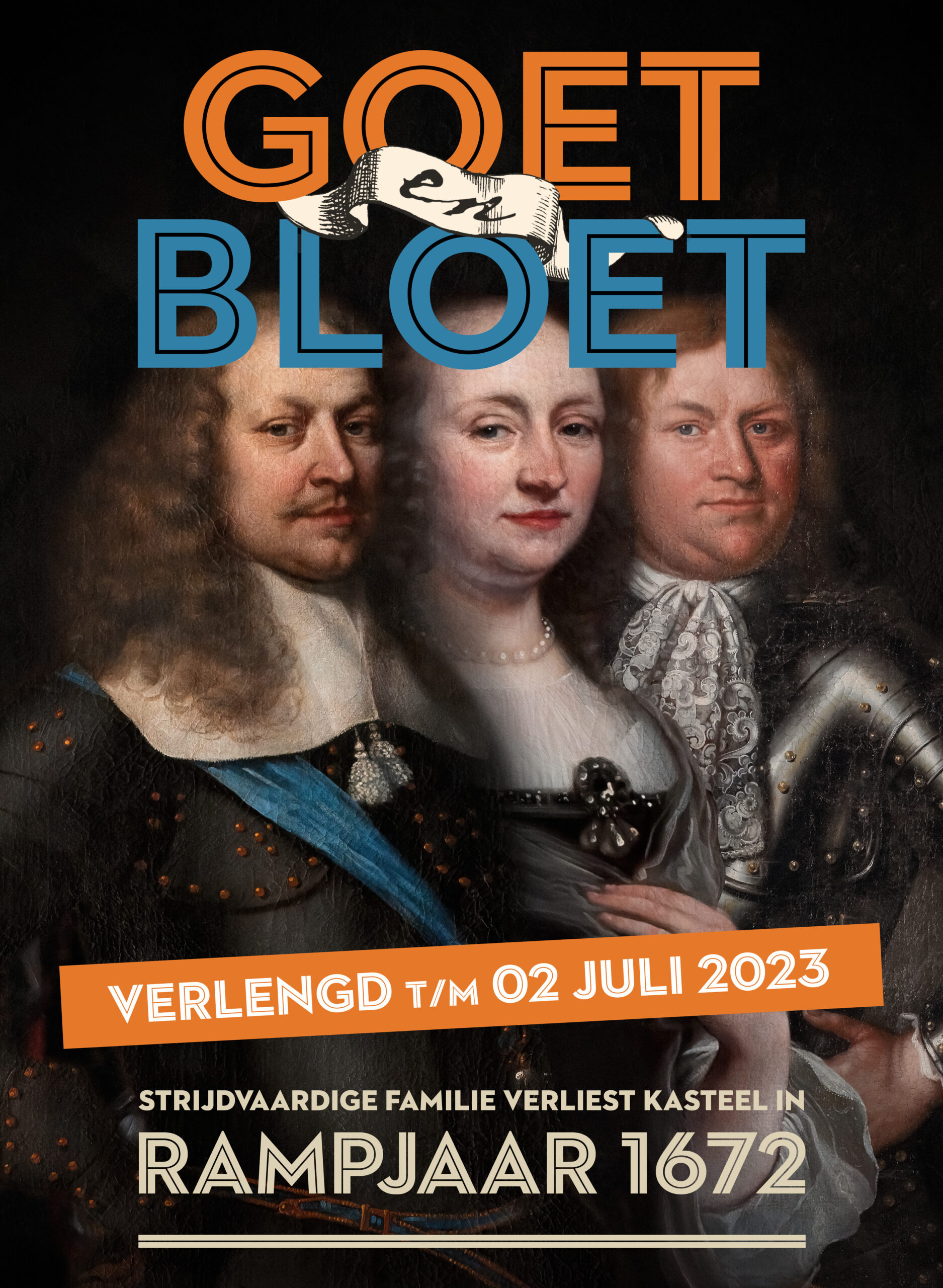 Poster verlenging tentoonstelling Goet en Bloet bij Kasteel Amerongen tot en met 2 juli 2023